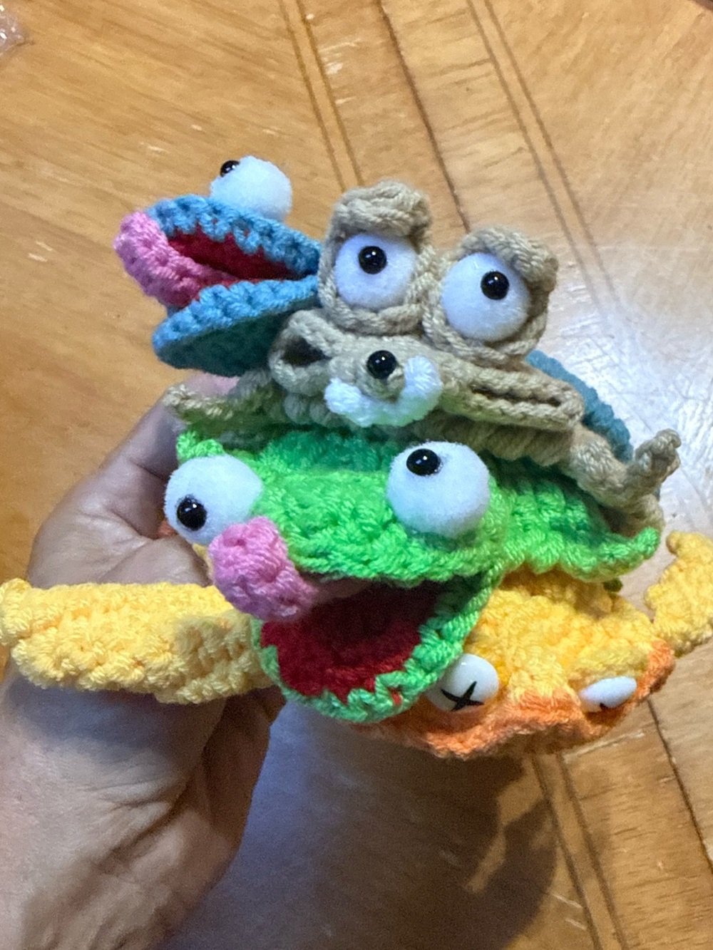 Handmade animal Crocheted Reptile coasters. Silly. Funny - Multicolor